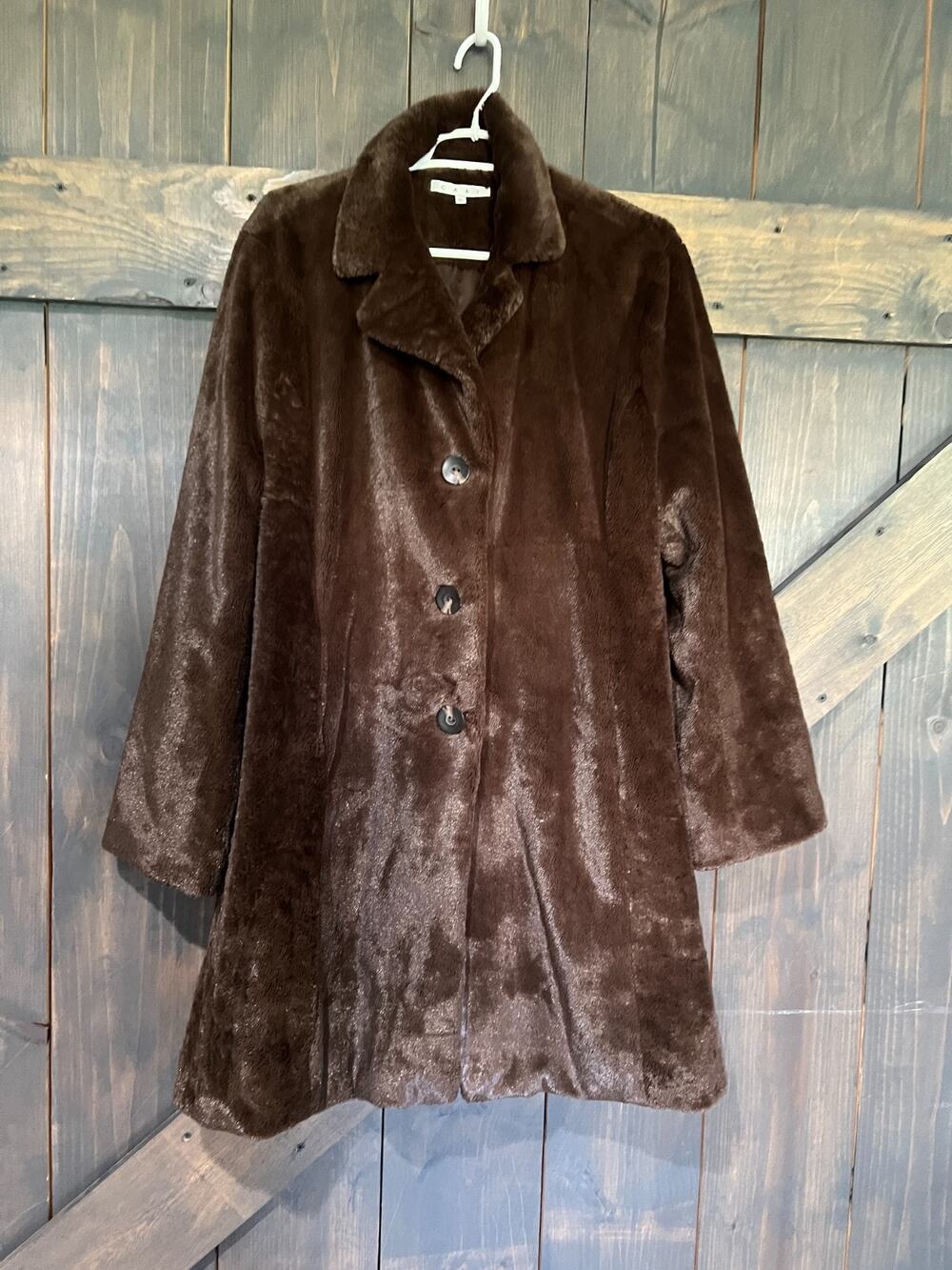 Vintage Cabi Faux Fur Jacket Womens XL Brown Soft Glamour Soft Business Coat